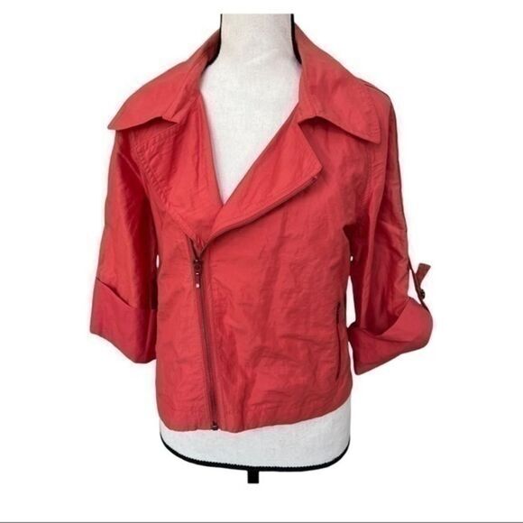 CAbi #913 Medium Orange Asymmetrical Zipper Roll Sleeve Crop Jacket - Picture 1 of 7
